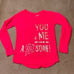 Justice Sz 8 Hot‎ Pink Long Sleeve Silver You + Me = Awesome (E)